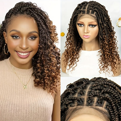 Goddess Square-Braid Wig with Curly Ends in 14- or 16-Inch Lengths and Black, Burgundy or Brown Colors