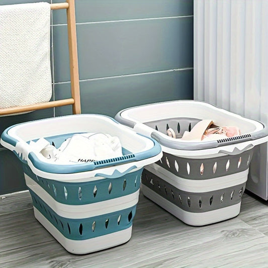 Grey Collapsible Laundry Basket with Dual Carry Handles, 50 cm Length and Flat-Folding Frame