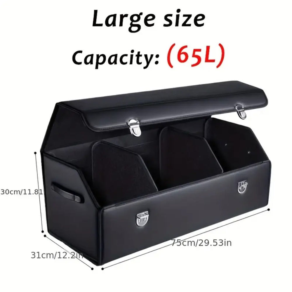Car Trunk Organizer, Foldable PU Leather and Oxford Box with Adjustable Dividers in 12.15 Gallon or 32L Sizes