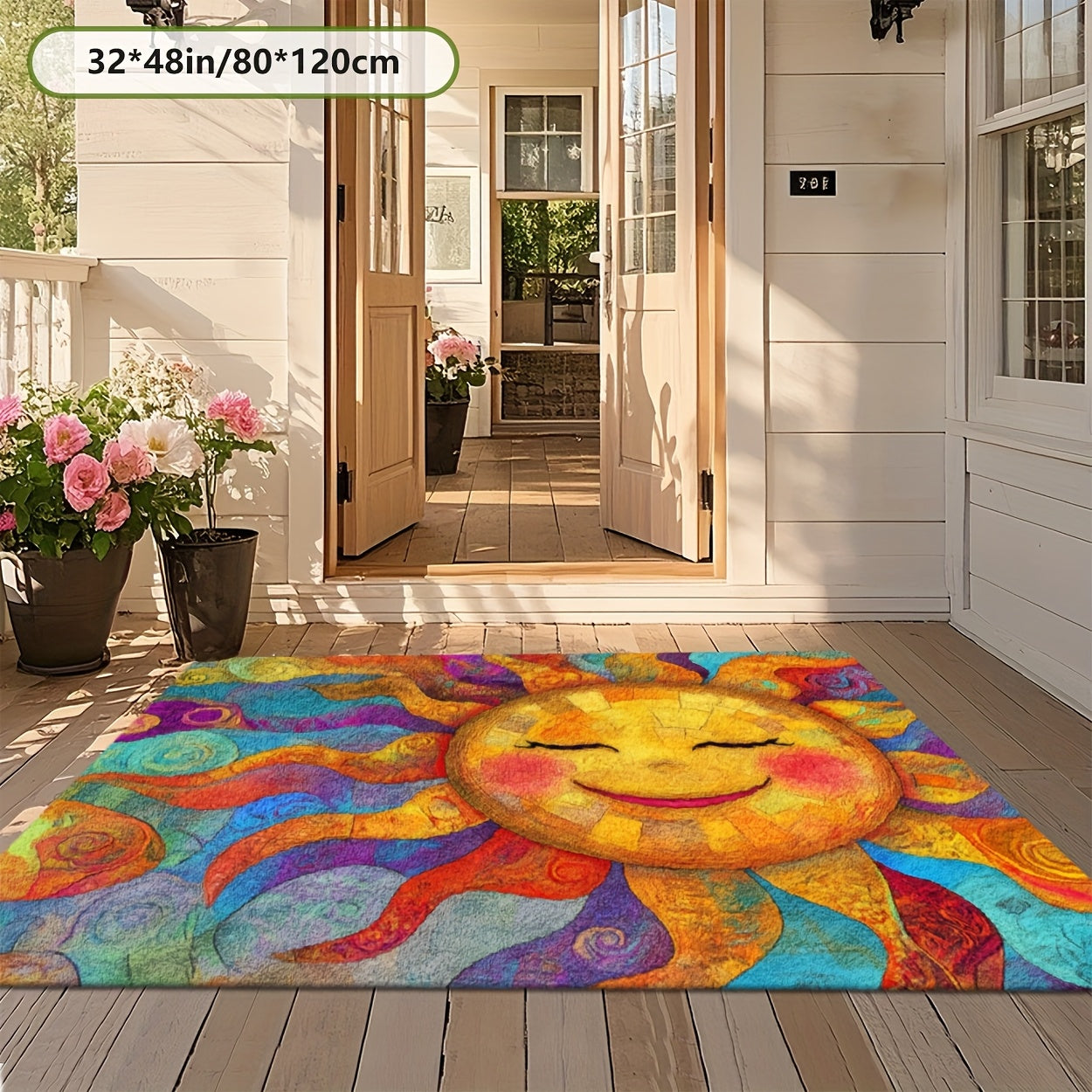 Outdoor Mat Fleece Printed Pattern Soft Non-Slip Rug Machine Washable for Living Room Bedroom Yard RV Camping Picnic Indoor Outdoor