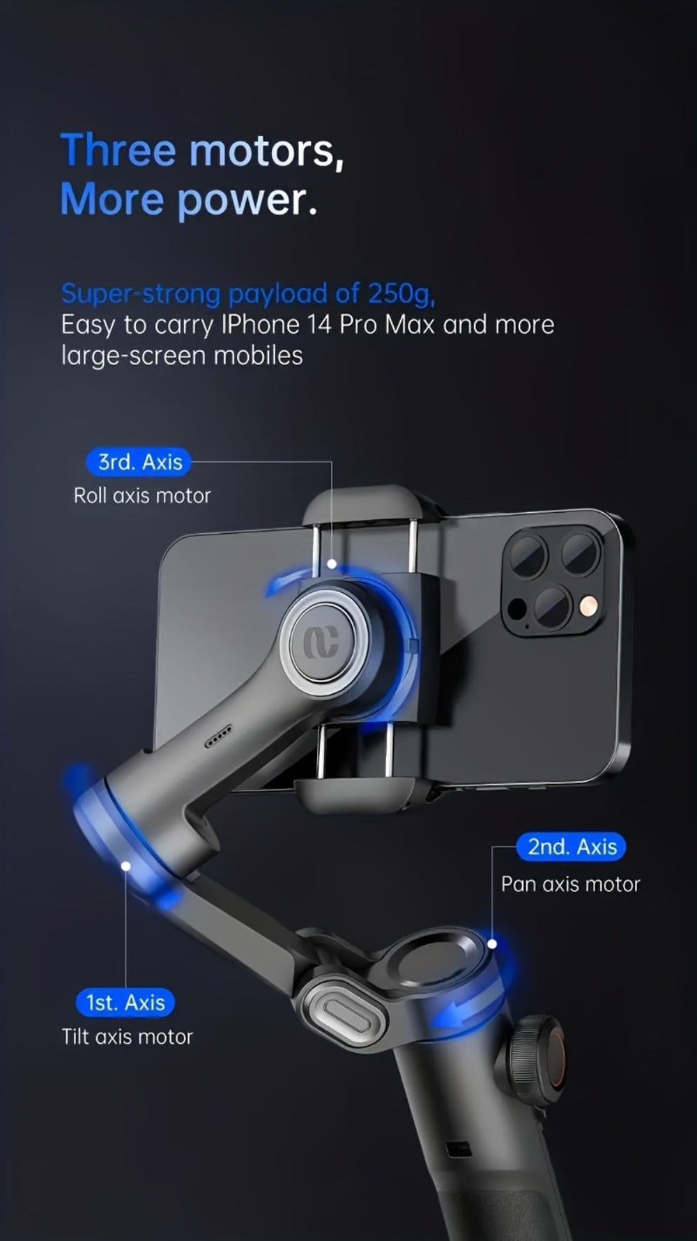 AOCHUAN Foldable 3-Axis Gimbal Stabilizer with Extendable Pole & Panoramic Gesture Control, AI Face Tracking Phone Gimbal