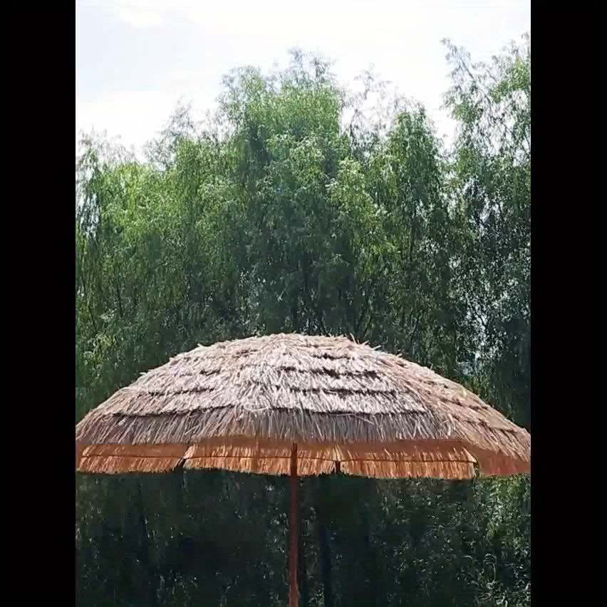Patio Umbrella 7.5FT Thatch-Style Tiki Design with Steel Pole, Iron Frame, Push Tilt and One-Piece Option