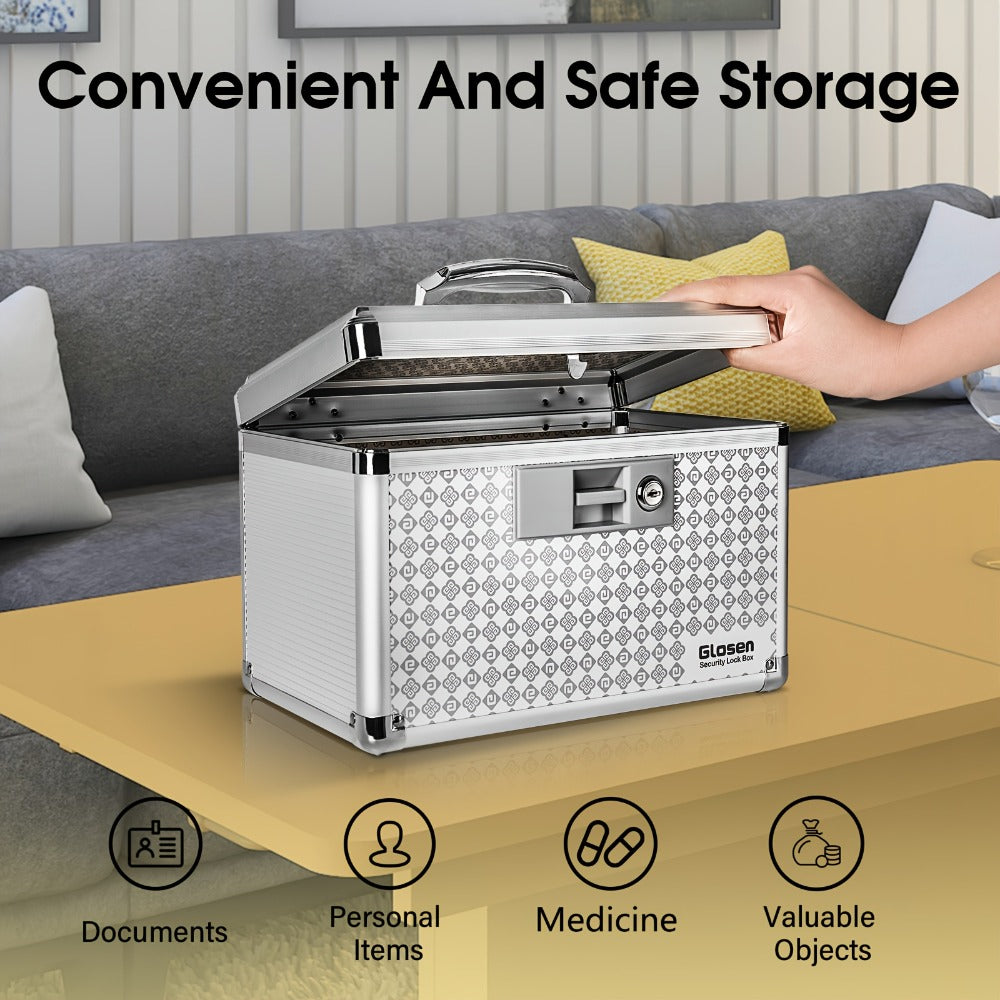 Locking Medicine Storage Box Aluminum Alloy with Key Lock & Handle, High- Family Medicine Organizer
