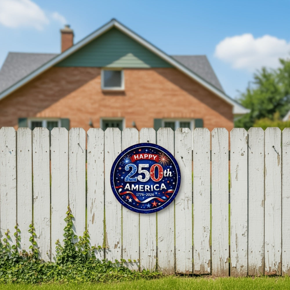 Patriotic Wooden Door Sign 250th Anniversary 1776-2026 Retro Round Wreath 4th of July Independence Day Hanging Decoration Home Porch Outdoor