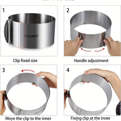 Adjustable Stainless Steel Cake Ring Mold 2-Pack, Retractable Round Mousse Cake Ring 6.3" to 11.8" Diameter