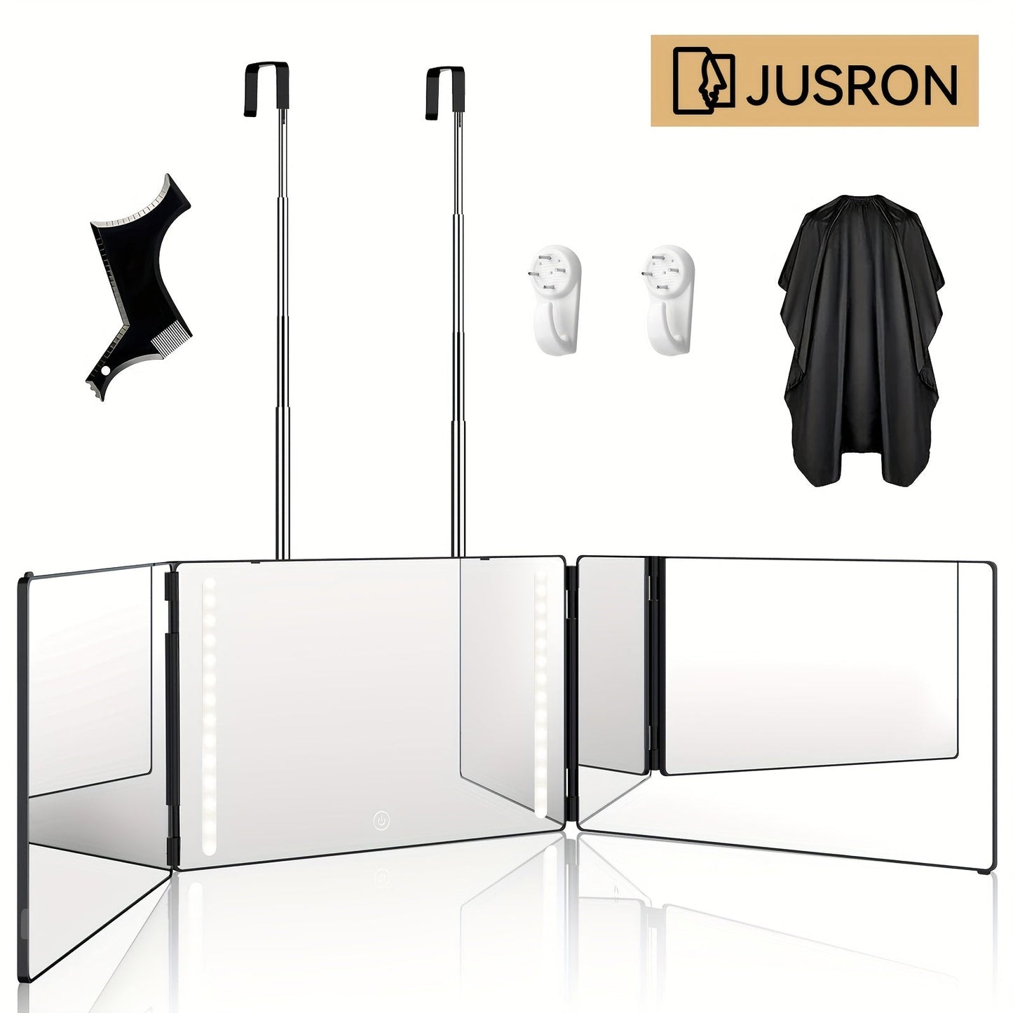 360° LED Self Hair Cutting Mirror, Anti-Fog HD Glass, Touch Dimming LED Light, USB Rechargeable 1500mAh