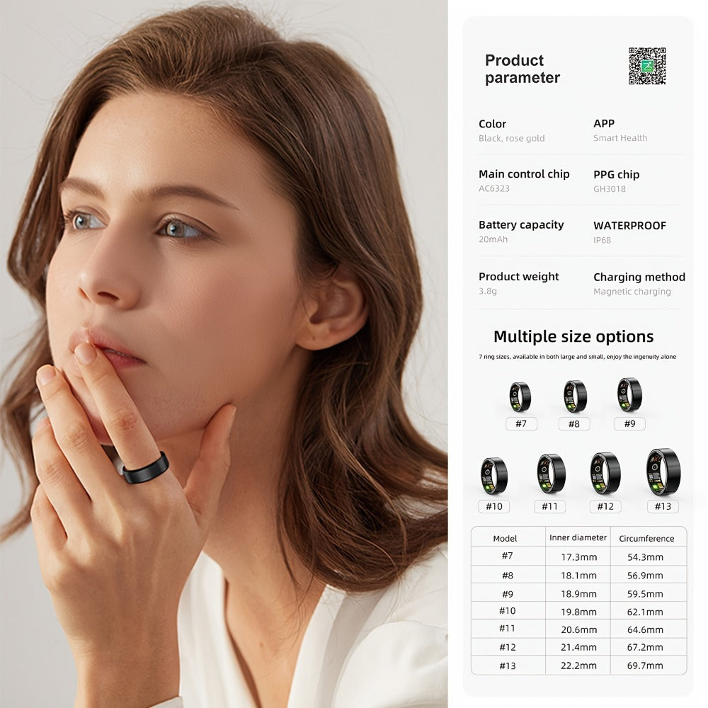 Health Monitoring Smart Ring with Heart Rate HRV Sleep Tracking, Steps Calories Body Temp & Menstrual Cycle – Bluetooth 5.3, iOS & Android