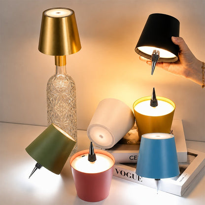 Table Lamp with Rechargeable Bottle-Top LED Shade, Three Color Temperatures, Touch Dimming and Five Options