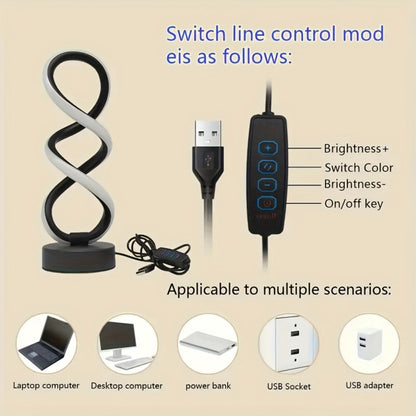 Spiral LED Table Lamp with Dimmable Push-Button Control, Modern Metal Base and Six Black or White Configuration Options