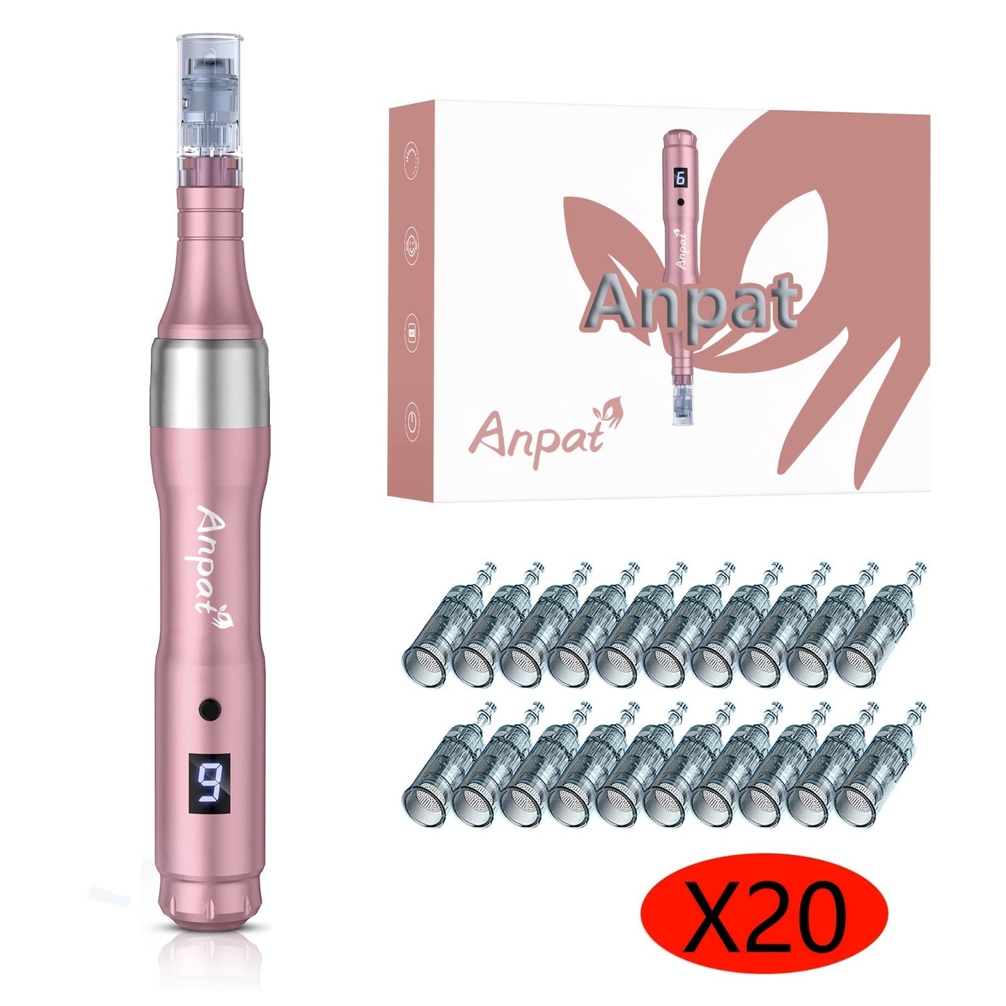 Electric Derma Pen Microneedling Device, Professional 6-Speed Wireless Adjustable Dermapen with 20pcs Replacement Cartridges
