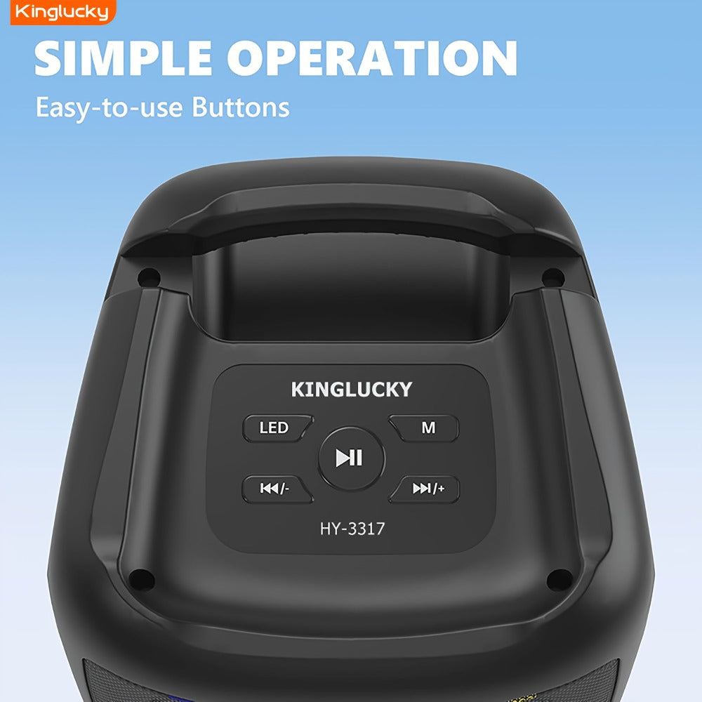 Portable Bluetooth Speaker Kinglucky Karaoke Model with 5.2 Wireless, RGB Lights, Included Mic, USB, TF and FM