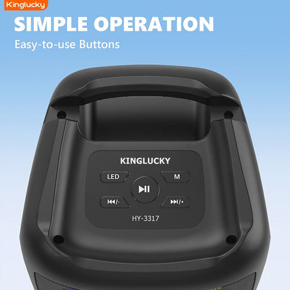 Portable Bluetooth Speaker Kinglucky Karaoke Model with 5.2 Wireless, RGB Lights, Included Mic, USB, TF and FM