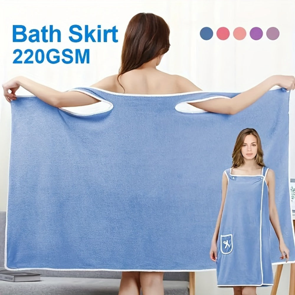 Wearable Bath Towel Wrap Coral Fleece Bow-Knot Strapless Bathrobe Quick Dry Absorbent 260GSM Soft Skin-Friendly Adult Shower Towel
