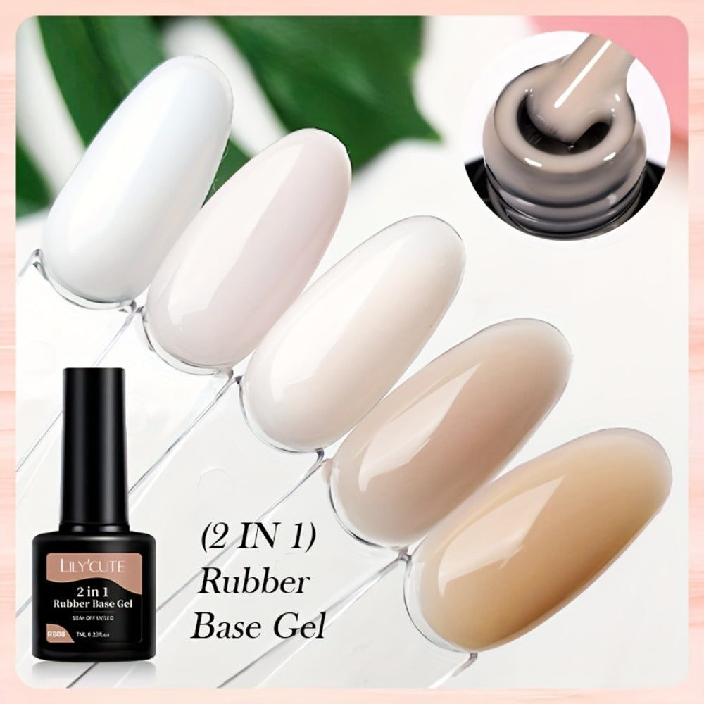 Rubber Base Gel Polish Set 6pcs Nude Pink 2-in-1 Builder Base Coat – Self-Leveling Soak Off UV LED Semi-Permanent Long-Lasting Gel Manicure