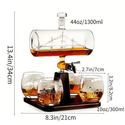 Whiskey Decanter Set 1000ml with 4 Spherical Glasses, Crystal Clear Liquor Decanter Pourer for Whiskey Wine Bourbon Scotch