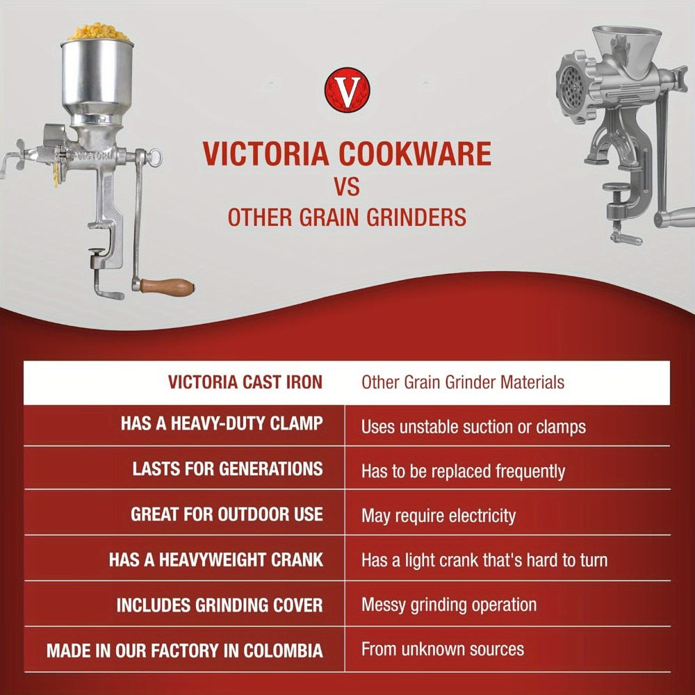 Manual Grain Grinder Mill – Cast Iron Hand Crank Grain Mill with High Hopper, Adjustable Coarse Fine Grinding