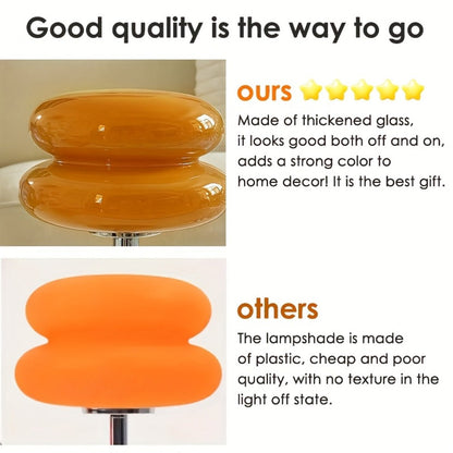 Table Lamp with Orange Three-Tier Glass Mushroom Shade, Metal Stand and Dimmable Bedside Format