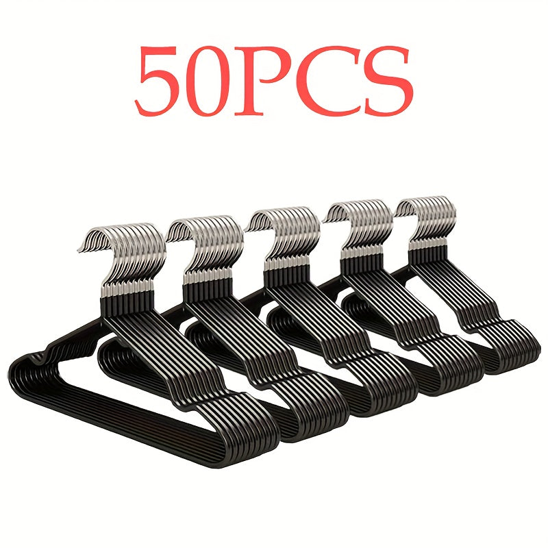 High-Manganese-Steel Clothes Hangers in 30, 50 or 100-Piece Black Packs with Coated Shoulder and Lower Bars