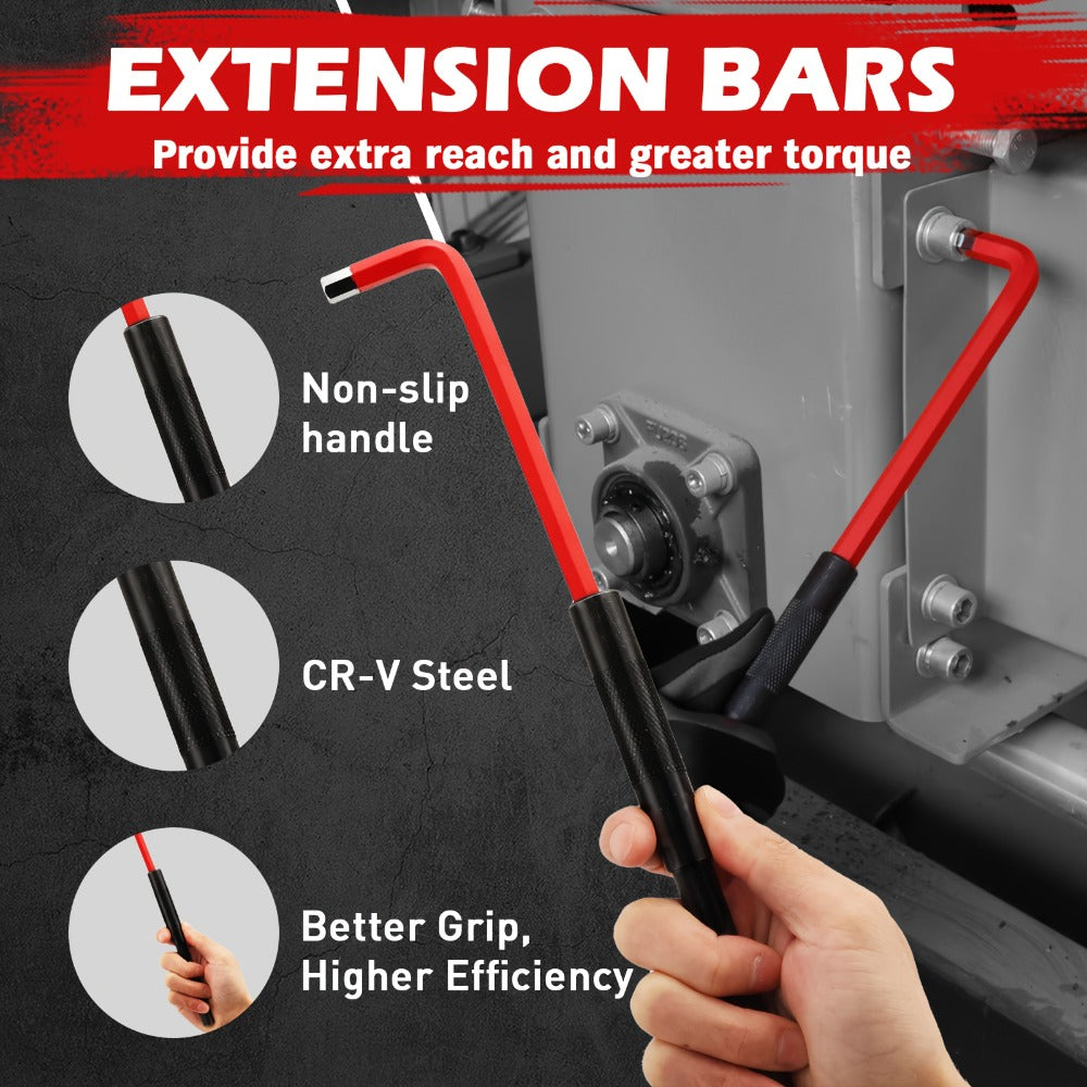 Hex Key & Torx Wrench Set 30-Piece – Long Arm Ball End Allen Wrenches with T-Handle & Extension Bar | SAE