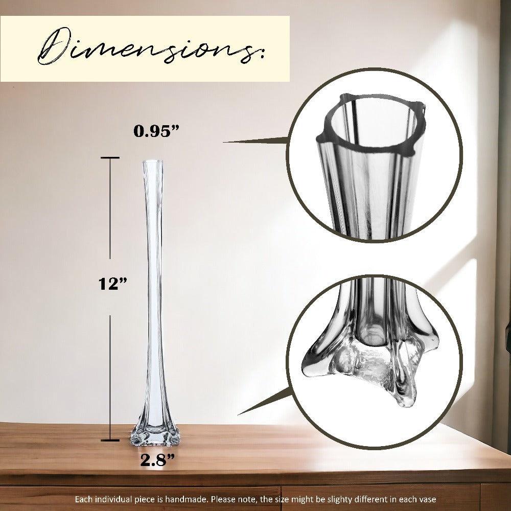 Eiffel Tower Vase Pack of 12 – Tall Glass Flower Vases for Wedding Centerpiece, Event Table Decor, Floral Arrangements & Party Decoration