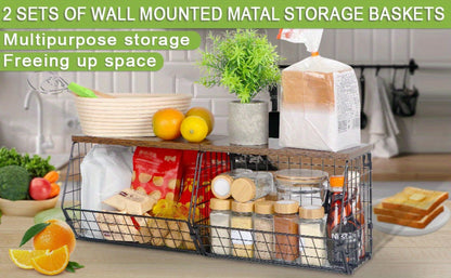 Stackable Metal Wire Fruit Basket with Lid, 1 or 2-Tier Hanging Kitchen Pantry Storage Bin