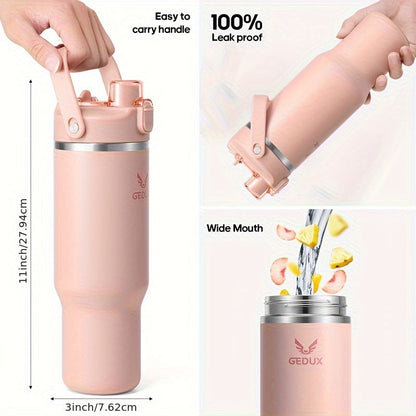 GEDUX Stainless Steel Water Bottle with Handled Lid and Removable Cup in 32oz or 40oz and Nine Styles