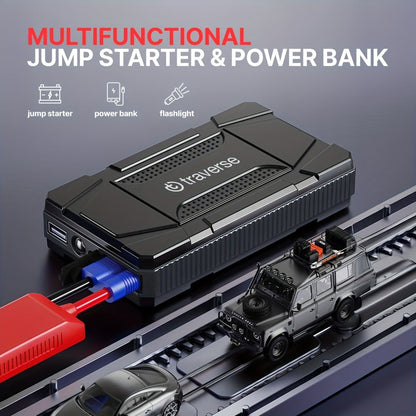 Compact Jump Starter Power Bank with Display, LED Controls, USB Outputs and Single or Two-Pack 1000A-Labeled Options