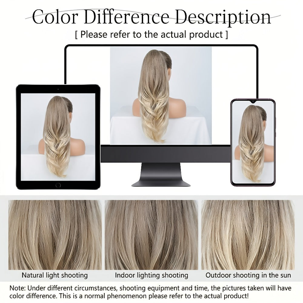 Drawstring Ponytail Extension for Women Long Wavy Layered Wrap Around Clip In Synthetic Pony Tail 26 Inch No Glue No Heat Blonde Brown Ash