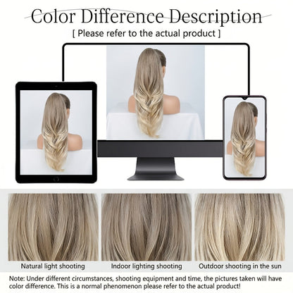 Drawstring Ponytail Extension for Women Long Wavy Layered Wrap Around Clip In Synthetic Pony Tail 26 Inch No Glue No Heat Blonde Brown Ash