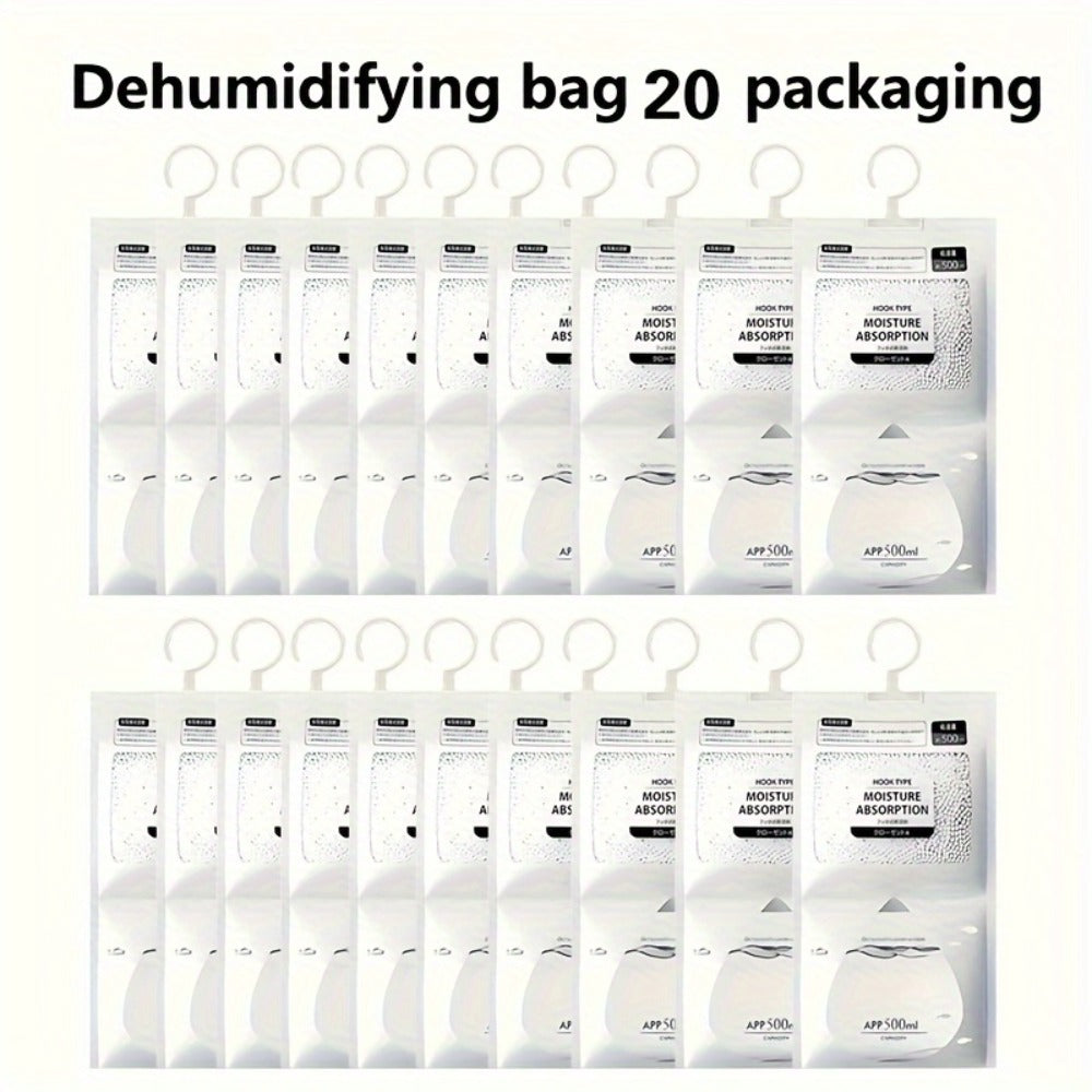 Moisture Absorber Bags 20 Pack Hanging Dehumidifier Bags 90-Day Power-Free Reusable Damp for Entryways, Bedrooms and Living Spaces