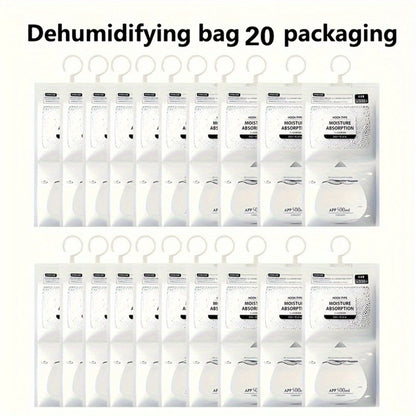 Moisture Absorber Bags 20 Pack Hanging Dehumidifier Bags 90-Day Power-Free Reusable Damp for Entryways, Bedrooms and Living Spaces