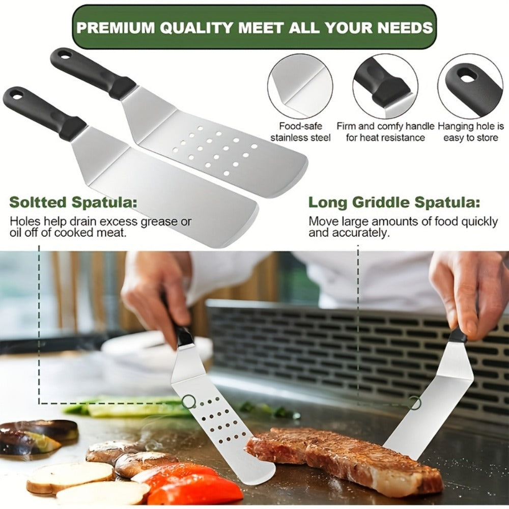 BBQ Grill Tool Set 8/17pcs, Teppanyaki Meat Press & Barbecue Accessories for Outdoor Camping, Kitchen & Parties
