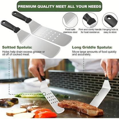 BBQ Grill Tool Set 8/17pcs, Teppanyaki Meat Press & Barbecue Accessories for Outdoor Camping, Kitchen & Parties
