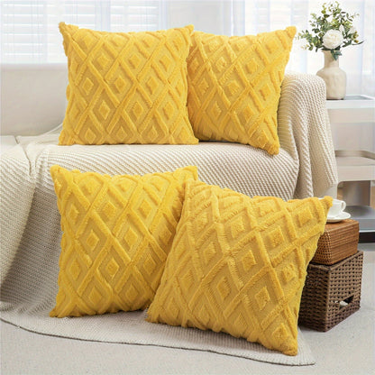 Luxury Faux Wool Pillow Covers 18x18 Set of 4 Boho Soft Plush Decorative Cushion Cases with Zipper for Couch Sofa Living Room