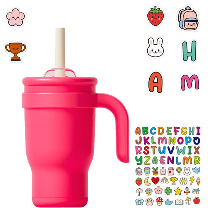 Insulated Tumbler 14oz Stainless Steel with Handle, Straw, Two-Way Lid and Ten Color Options