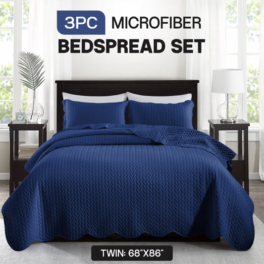 Chevron-Texture Three-Piece Bedspread Set in 16 Colors with Twin, Queen-Full, King and California King Sizes