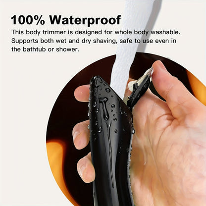 Groin Trimmer Men IPX7 Waterproof Ceramic Blade Electric Body Shaver – LCD Battery Display & Replaceable Head