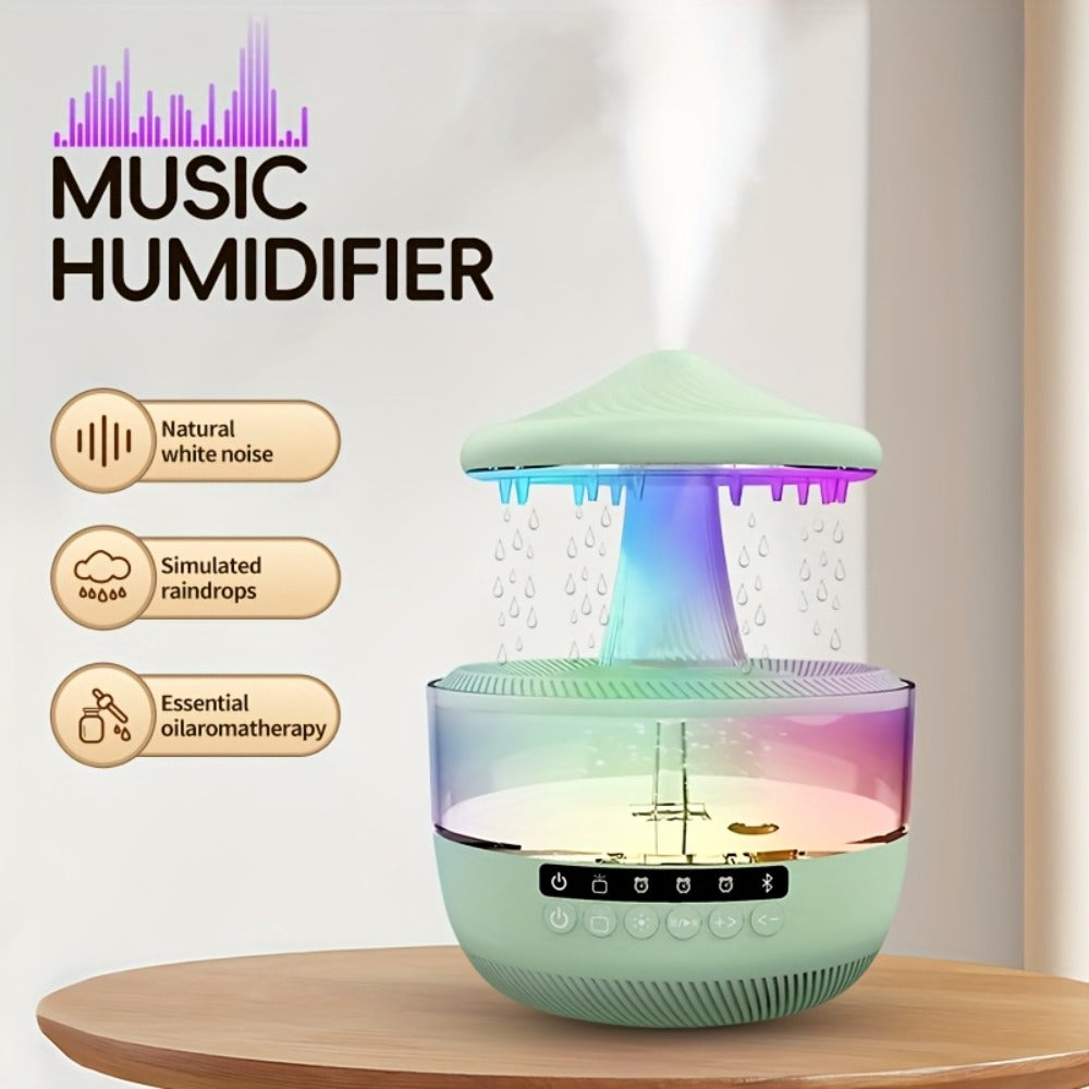 Cool Mist Humidifier with 7-Color Night Light Raindrop Music Design Dual Mist Output 26dB Ultra-Quiet 24H Operation Visible Water Level