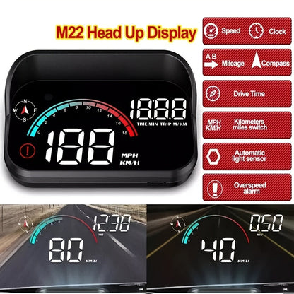 Car HUD Head Up Display – Windshield Speedometer Projector with GPS Compass, Overspeed Alarm, Auto Brightness