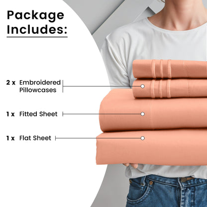 Fitted Sheet Set 6-Piece Brushed Polyester Deep Pocket Bed Sheets 20 Colors Hotel Luxury Bedding with Embroidered Pillowcases