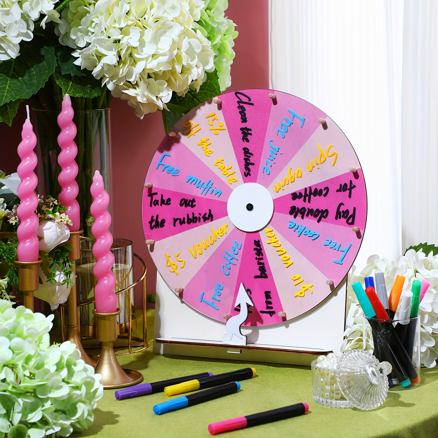 Spinning Prize Wheel 11.4 Inch Erasable Raffle Spin Wheel with Stand Tabletop Roulette Spinner for Wedding Party Family Game Night Classroom