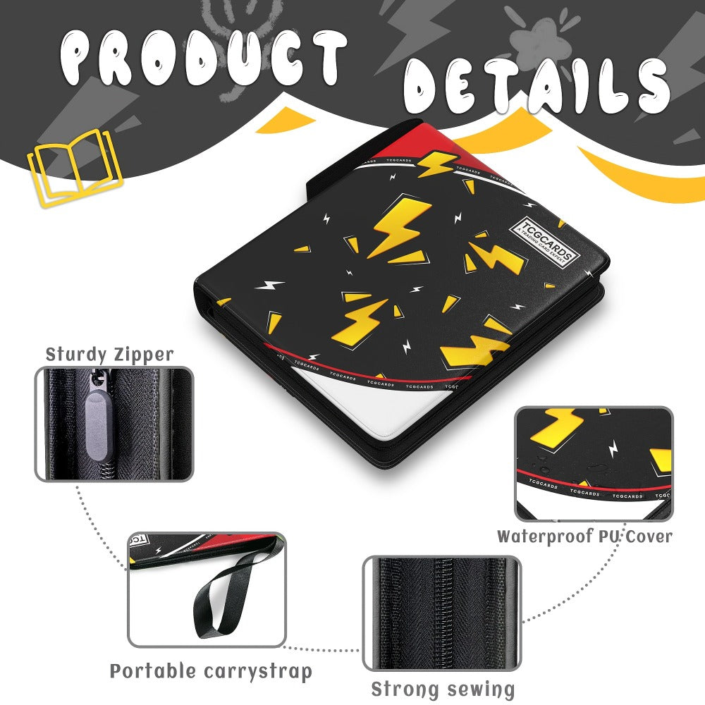 Trading Card Binder 900 Pockets with 50 Removable Sleeves – PU Leather Zipper Album for Pokemon MTG Sports YuGiOh Cards
