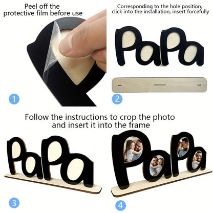 Wooden Photo Frame Papa Circular Classic Design Desktop Display Sentimental Gift for Dad Husband Grandfather Father's Day Birthday Christmas