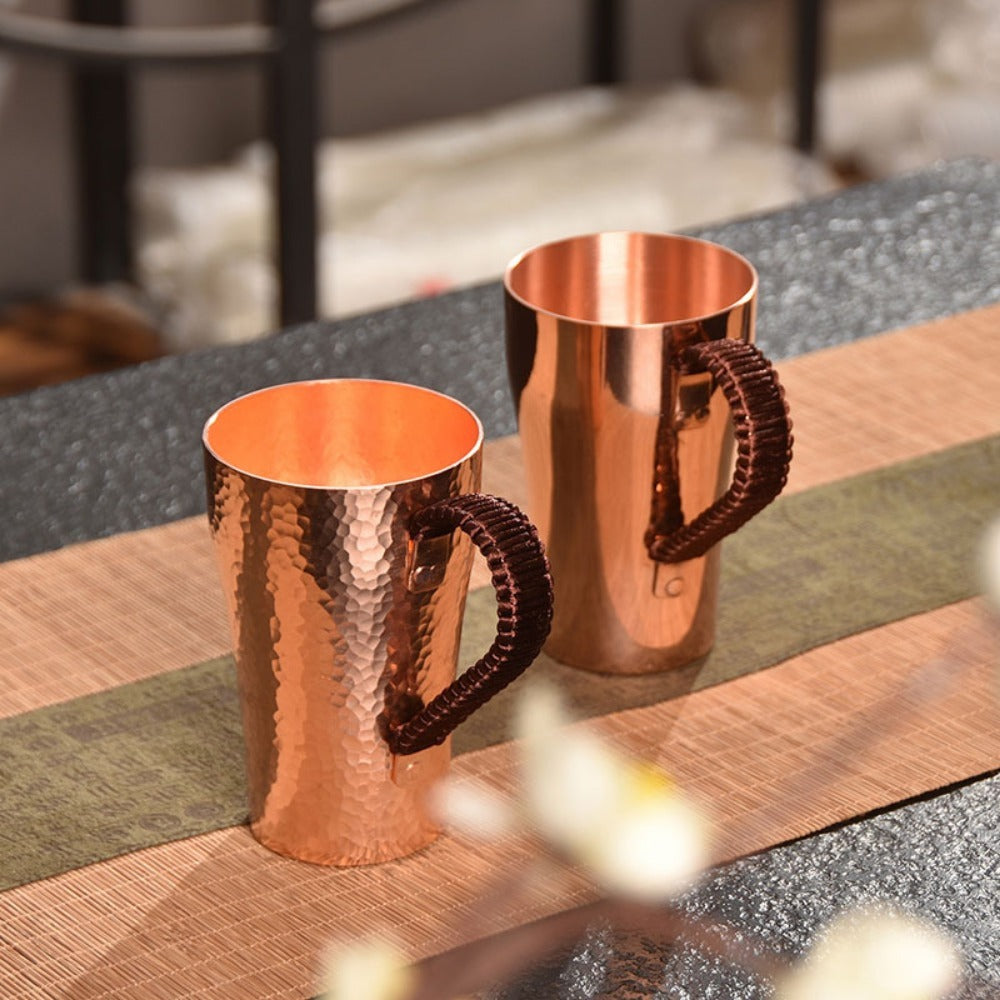 Hammered Copper Coffee Mug with 13.53oz Capacity, Tall Tapered Body and Textured Wrapped Handle