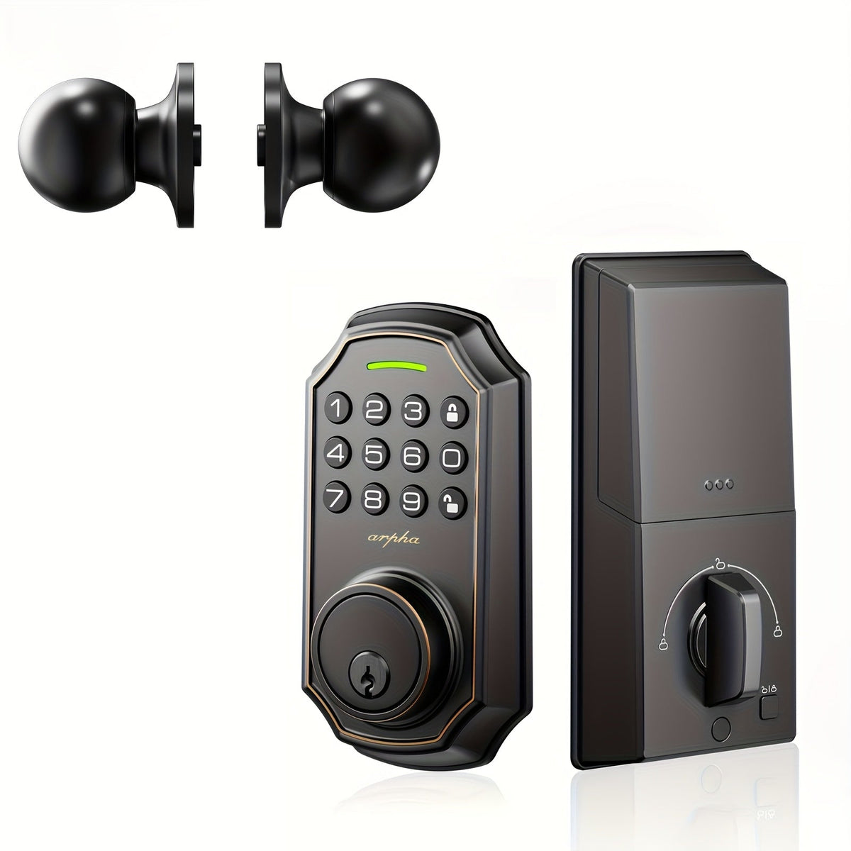 Smart Door Lock Arpha Keypad Deadbolt with Black Silver Handle Sets and Optional Fingerprint WiFi Versions