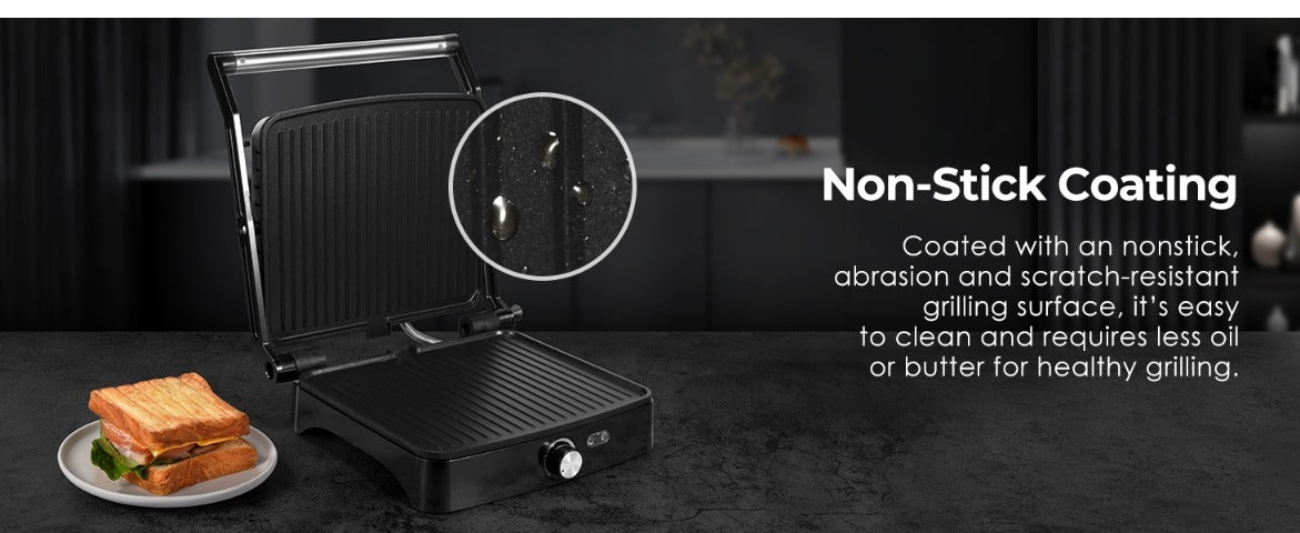 Panini Press Grill Indoor Sandwich Maker 4 Slice, Non-Stick 1200W Electric Grill with Temperature Control