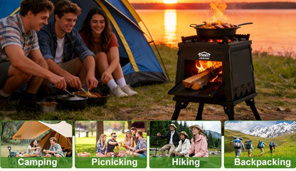 Camping Wood Stove Portable Wood Burning Stove – Outdoor BBQ Rocket Stove for Hiking Picnic Survival Cooking