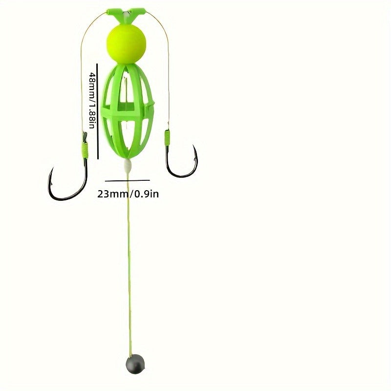 Fishing Hook Cage Set 3pcs Anti-Snag Double Hook Rig with Non-Twist Explosive & Flip Hooks – Carbon Steel Green Lure Fishing Bottom Hanging