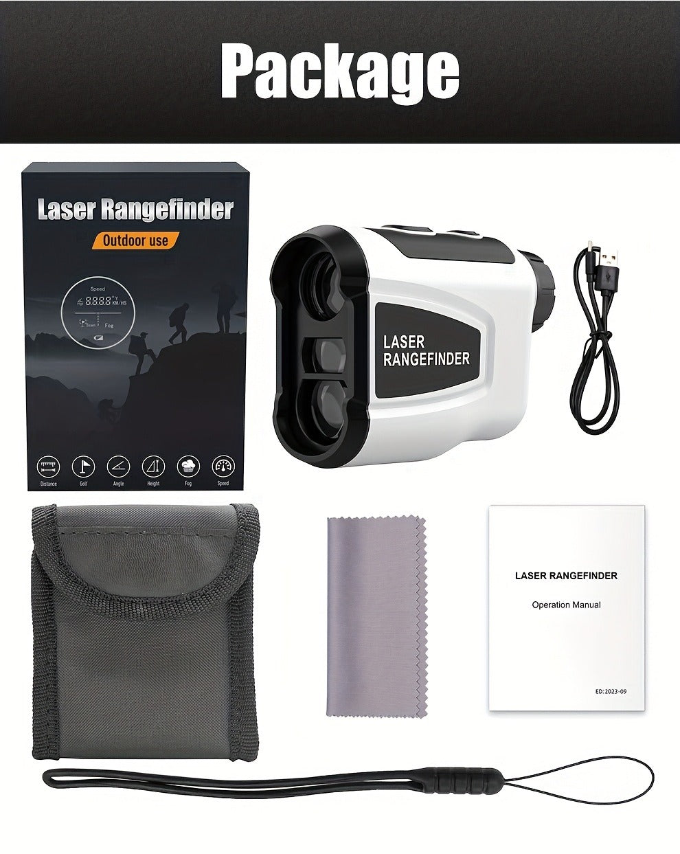 White Golf Laser Rangefinder, Model LAB12 with 1200-Yard Source Rating, 6x Optics and USB Charging