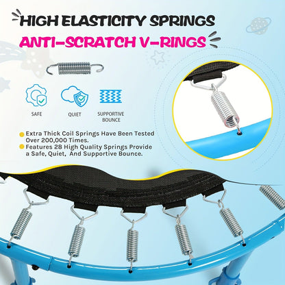 36 Inch Kids Indoor Trampoline with Handle – 7-Leg Safety Design, 2.0mm Steel Frame, 28 Coil Springs, Non-Slip Feet, PP Jump Mat